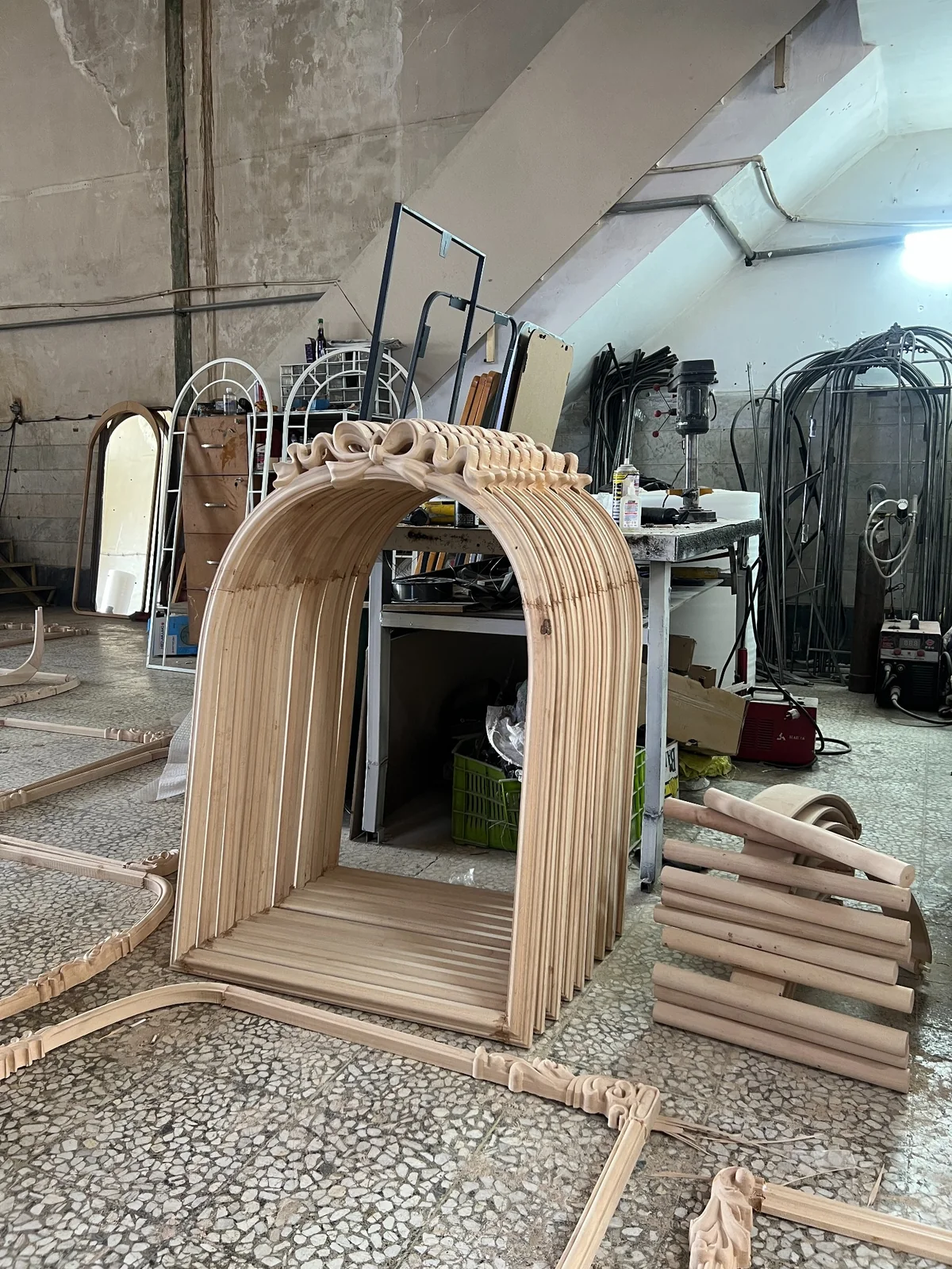 Wooden mirror frames in production